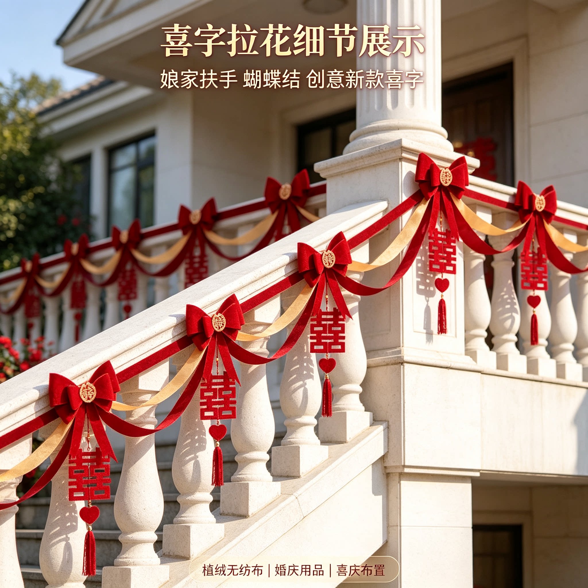 结婚拉花娘家扶手蝴蝶结创意新款喜字沙发背景墙婚庆装饰布置用品