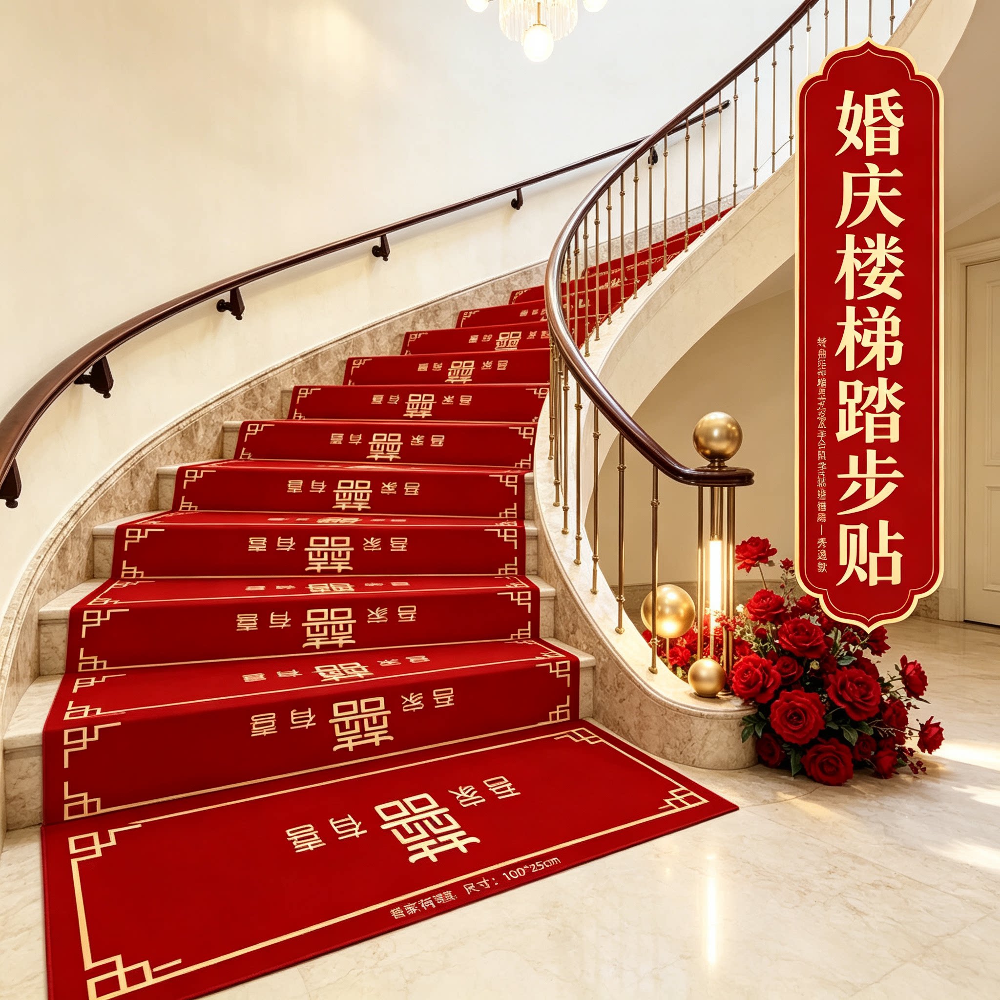 婚庆楼梯踏步贴转角用结婚男方婚礼扶手台阶喜字贴地垫婚房