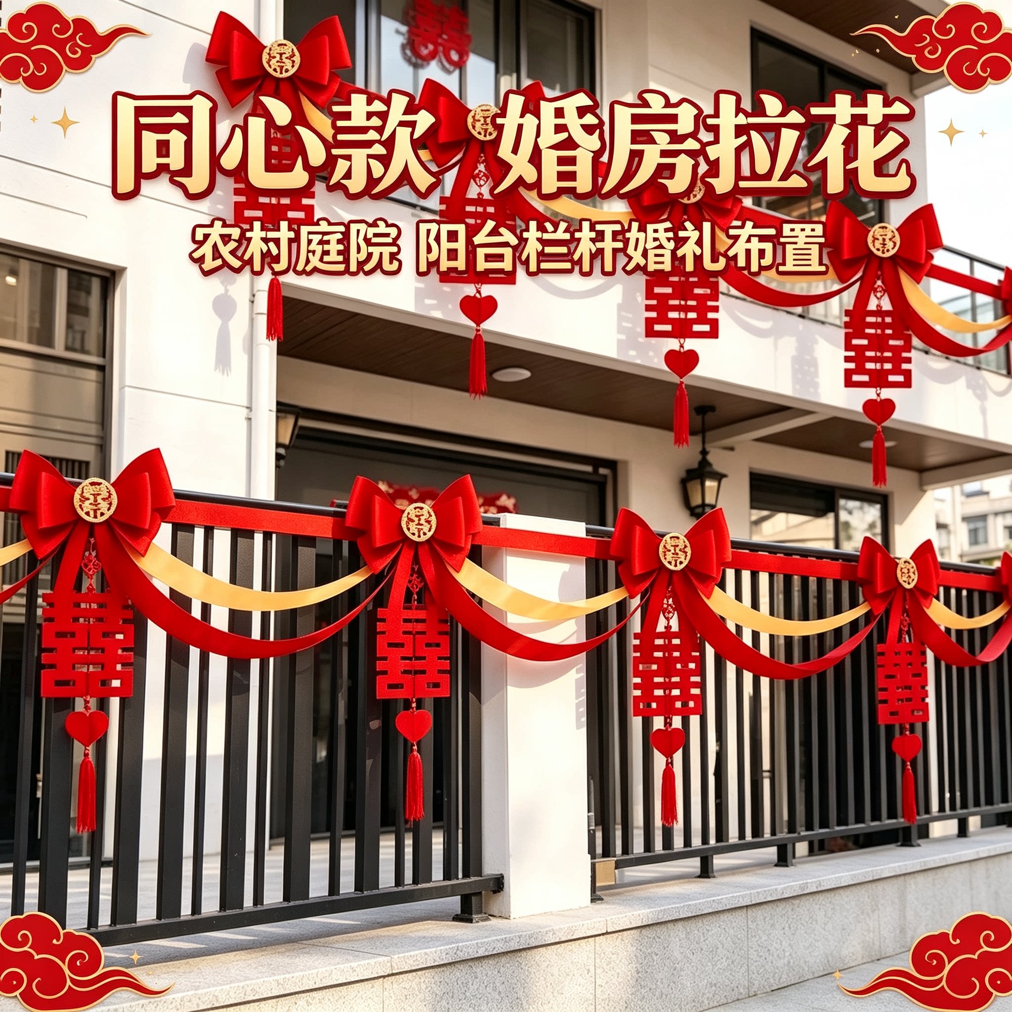 婚房拉花出嫁农村蝴蝶结创意新款喜字沙发背景墙婚礼装扮布置用品