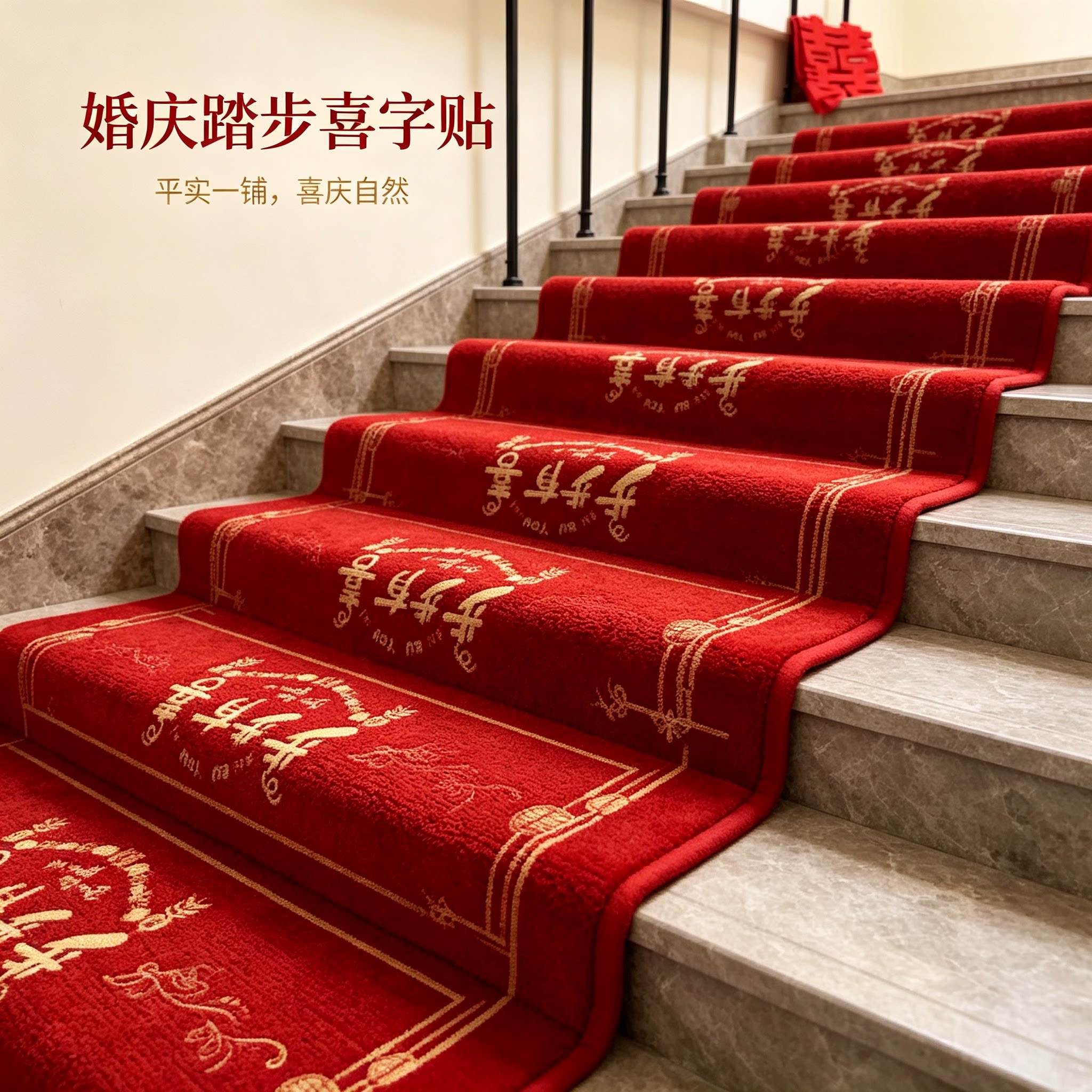 婚房布置台阶喜字贴装饰结婚男方婚礼扶手楼梯踏步贴婚庆地垫