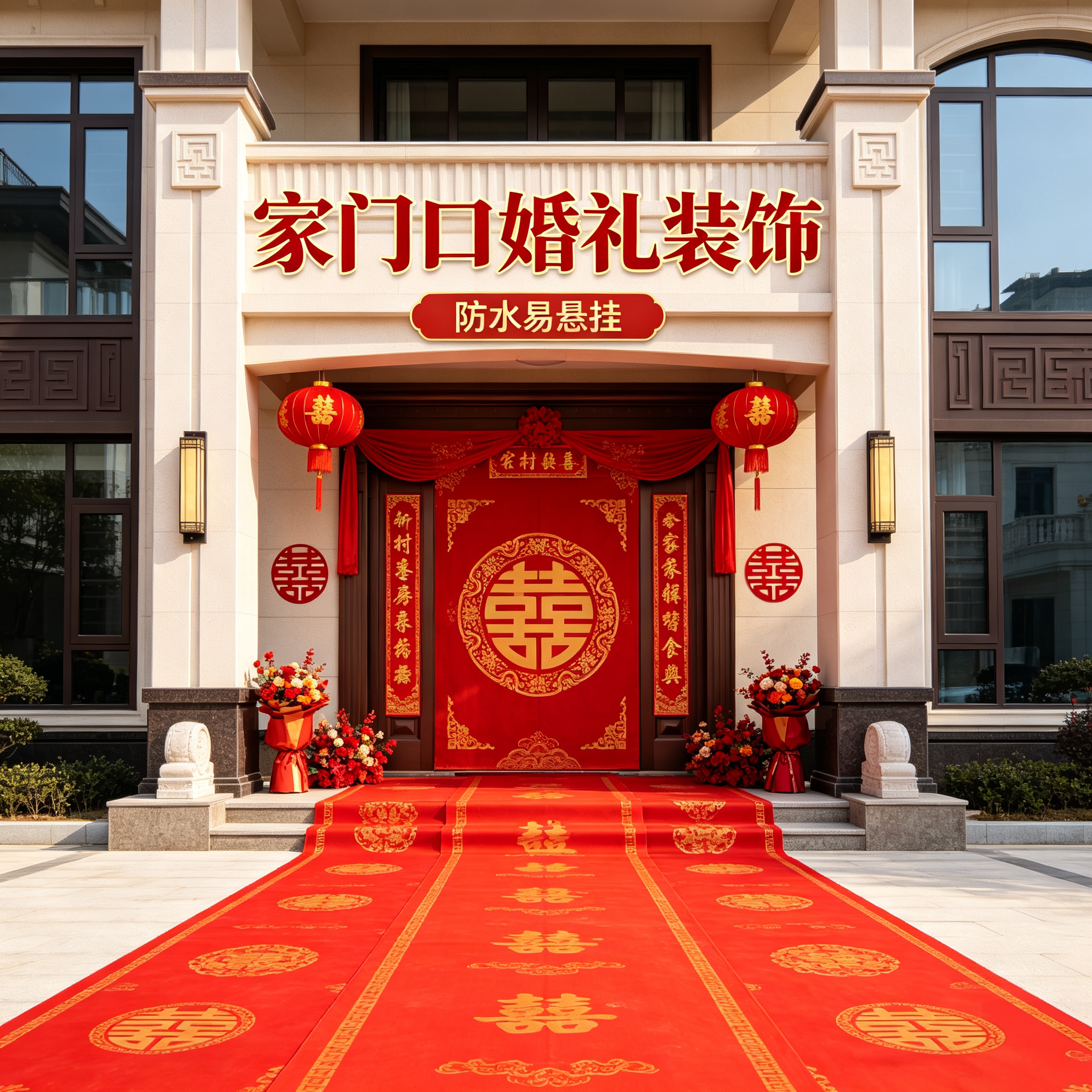 自建房别墅家门口婚礼防水挂布条幅农村院落结婚易悬挂全套装饰