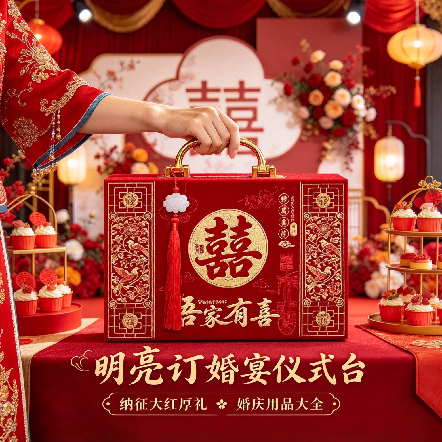 彩礼现金礼盒提亲用装二十万2026年新款四件套纳征大红厚礼钱盒子
