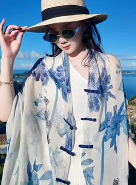 夏季防晒盘扣长款民族风丝巾披肩