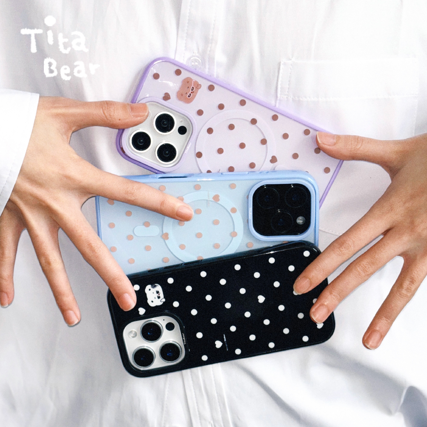 TitaBear三色麻薯情侣cp磁吸壳适用苹果16promax手机壳iphone15/14华为mate60双层imd防摔保护套新款简约