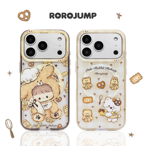 肉肉酱小熊饼干原创磁吸手机壳适用iPhone17Promax新款16保护套磨砂华为mate60卡通雕刻磨砂薄款二合一防摔