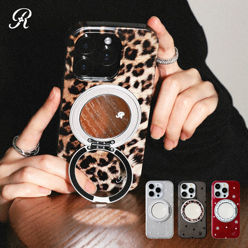 肉肉酱南法假日原创镜子支点壳适用苹果17ProMax手机壳高级感iPhone16新款15/14支架华为mate60防摔imd磨砂