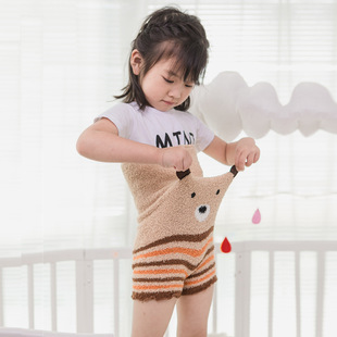 宝宝单层高腰护肚裤秋冬季儿童保暖裤护肚脐半边绒睡裤婴儿护肚围