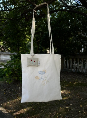 Le serein春夏清新设计小众法式刺绣高级感单肩日常帆布通勤包