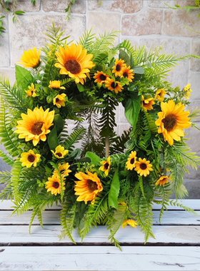 春季系列前门用向日葵花环黄色雏菊花环人造花花环野花挂件装饰品