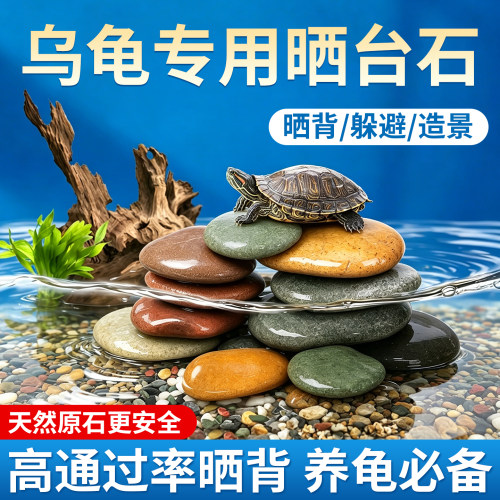 乌龟晒台天然原石造景用品鹅卵石乌龟缸扁平晒背爬台休息石头躲避