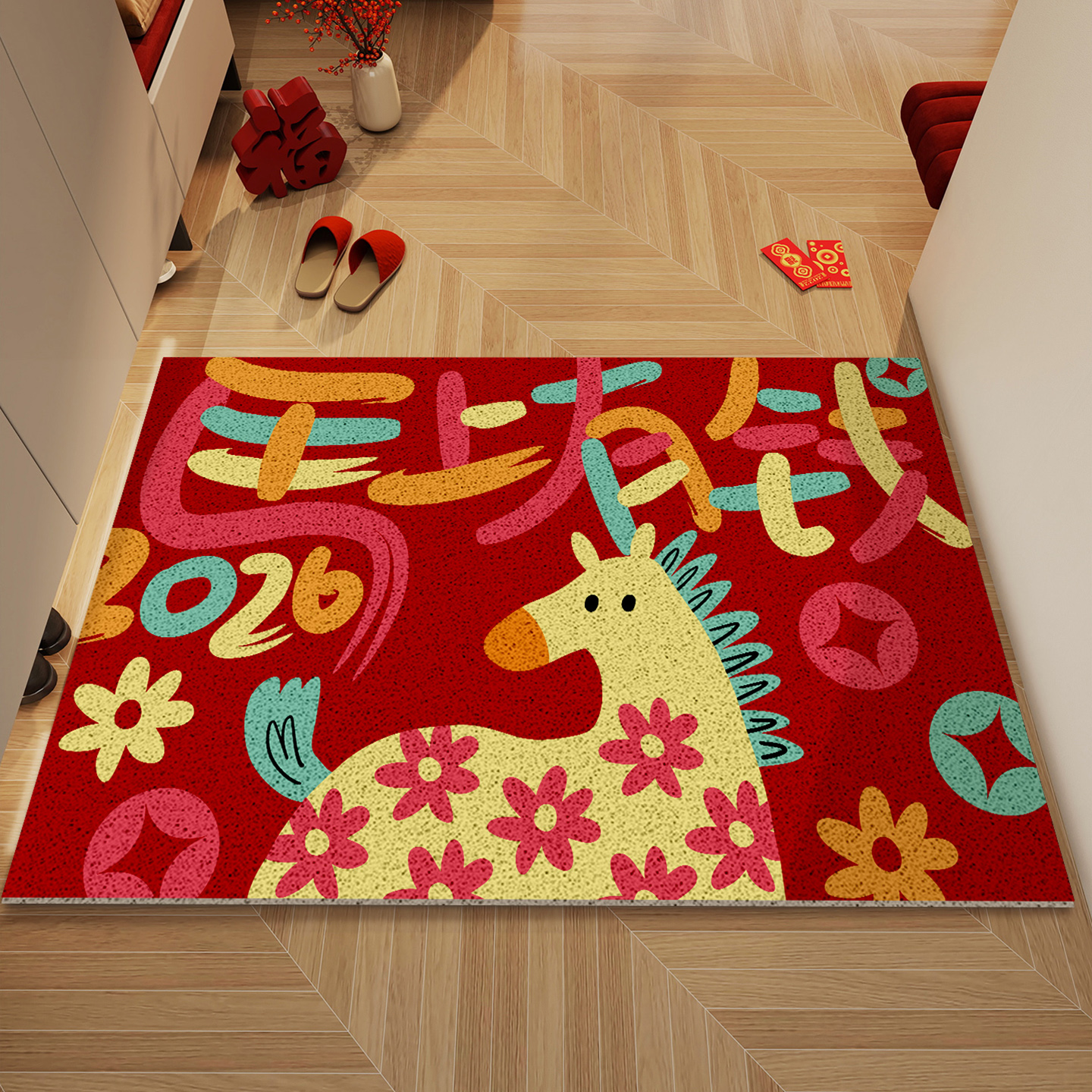 入户门地垫红色卡通马年卡通玄关