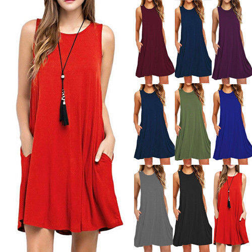 2018 summer women casual pocket dress ladies t shirt dresses