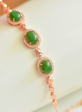 s925银镶和田玉碧玉手链15917-1