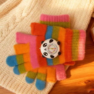 冬季五指保暖手套儿童写作业毛绒彩虹小学生幼儿男童女童手套