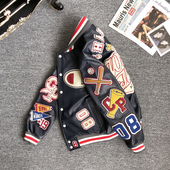 牛皮刺绣棒球服皮衣男真皮夹克宽松短上衣秋冬新款 机车外套ins潮