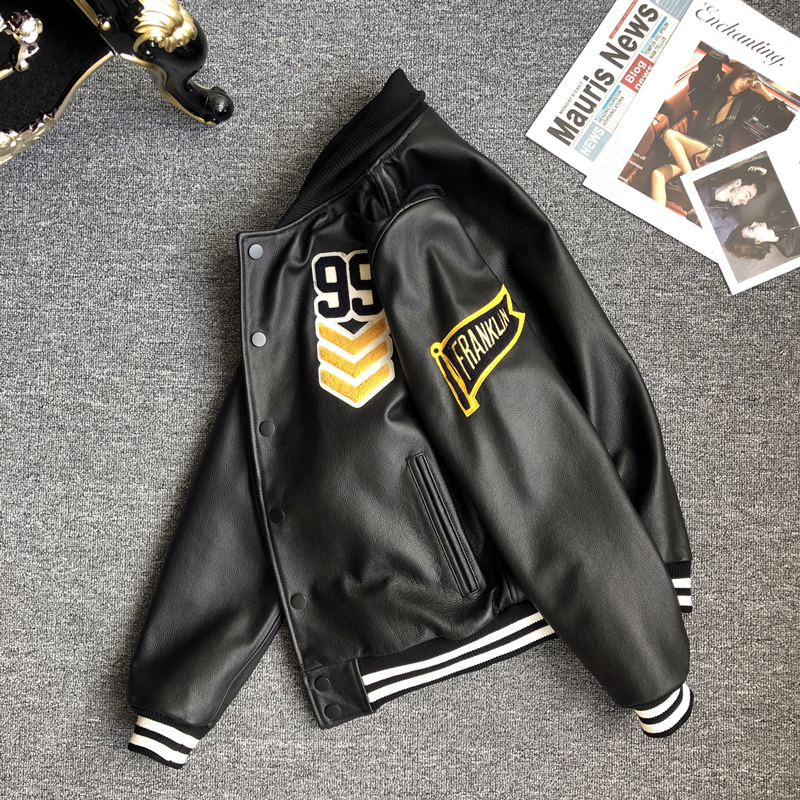 新款刺绣真皮皮衣棒球服