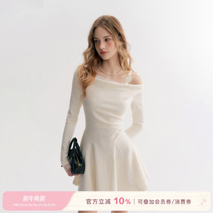 假两件斜肩长袖 Kroche 蕾丝拼接 雏菊轻语 A摆插片连衣裙 25aw