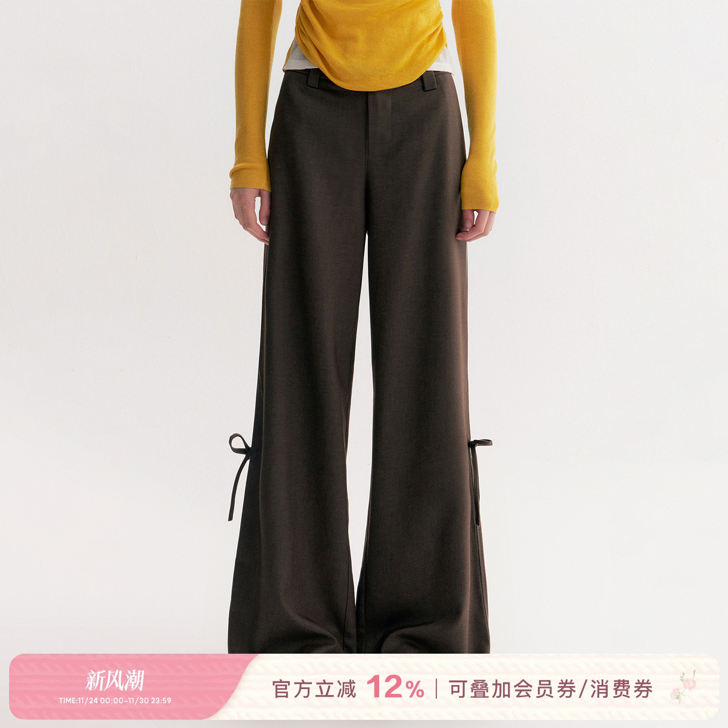 立体系带蝴蝶结宽松阔腿西装裤