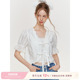 衬衫 柯颖同款 刺绣肌理 蕾丝蝴蝶结系带短袖 Kroche 南法假日