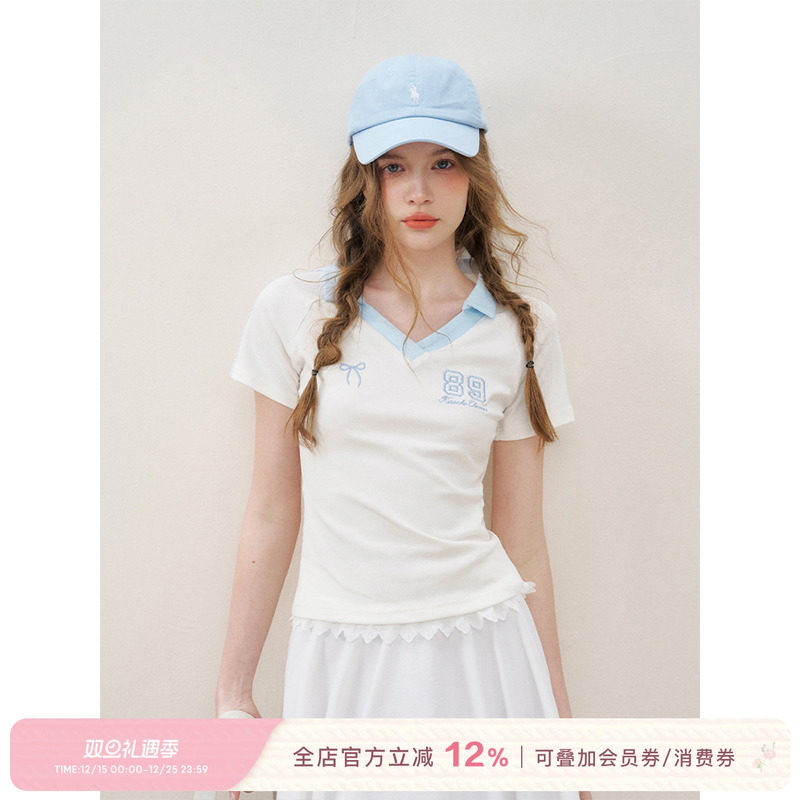 撞色刺绣棉质polo领球服短袖T恤