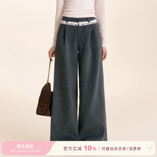 腰头蕾丝花边拼接毛呢阔腿休闲裤 Kroche 羊毛混纺 浪漫蕾丝 25aw