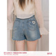 百搭高腰牛仔短裤 Kroche 薄款 爱心刺绣夏季 不规则毛边