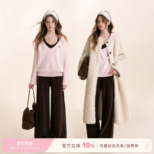 吊带背心连帽针织衫阔腿裤三件套