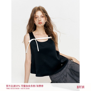 撞色缎面A摆背心 立体蝴蝶结 Kroche 流动月光