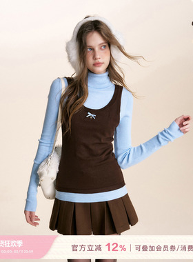 Kroche  Geek chic 羊毛混纺 假两件背心长袖针织高领打底衫