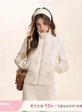 包上恩同款 Kroche 90白鸭绒 100绵羊毛针织拼接立领羽绒服