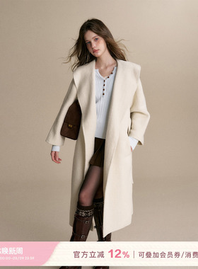 Kroche 浪漫法式 桑蚕丝85羊毛兔绒大翻领手工双面呢子大衣