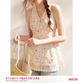 重工花卉刺绣印花 梦境花园 绑带V领挂脖上衣 Kroche 赵今麦同款