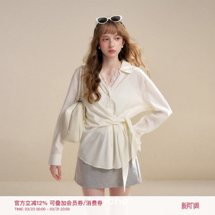 26ss 衬衫 浪漫蕾丝 宽松侧绑带蕾丝拼接V领长袖 柔软天丝 Kroche