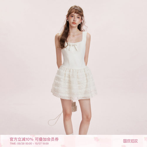 重工蓬蓬千层蛋糕拼接背心连衣裙