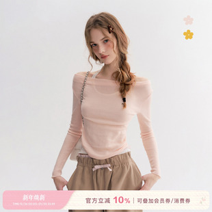 假两件挂脖一字肩针织衫 卢昱晓同款 100莱赛尔 慵懒法式 Kroche