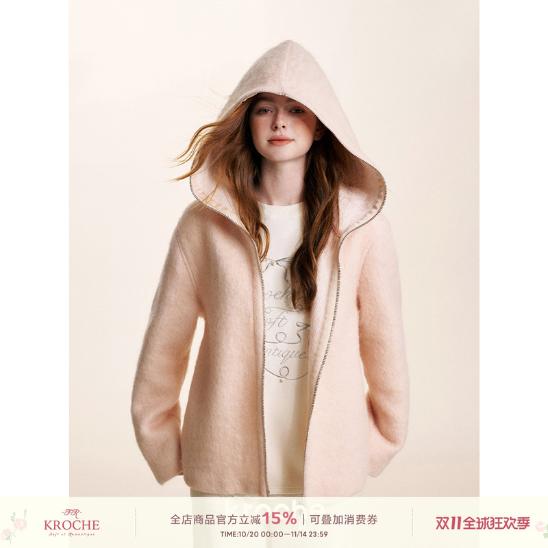 Kroche毛呢双拉链保暖休闲外套