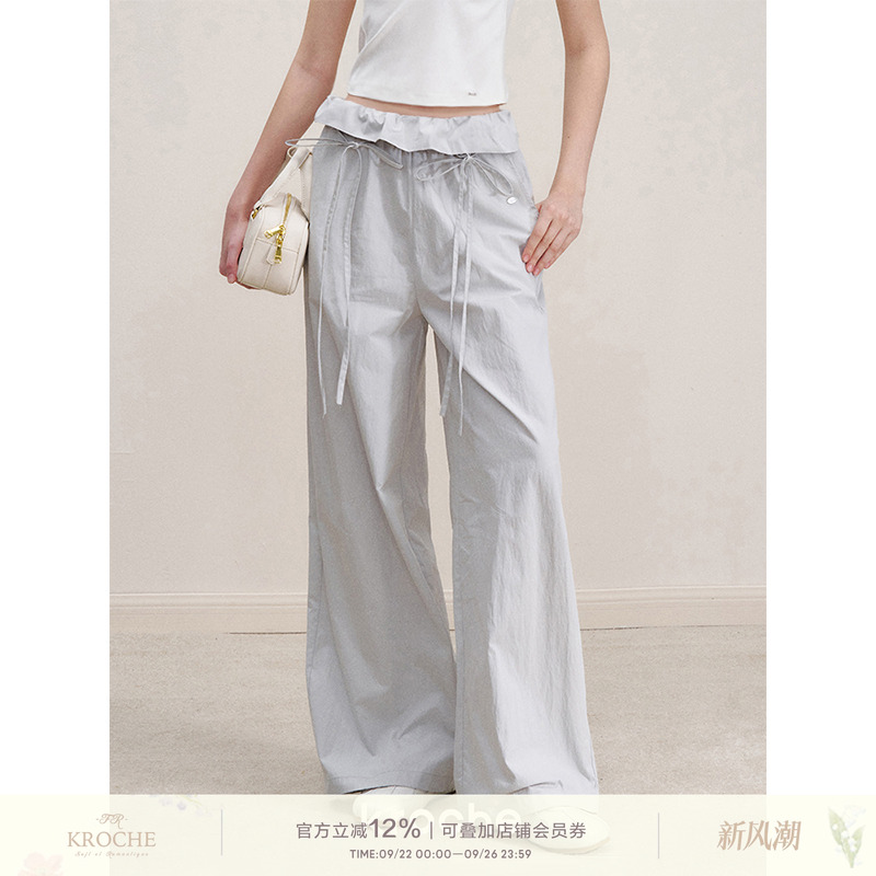 系带蝴蝶结休闲直筒裤