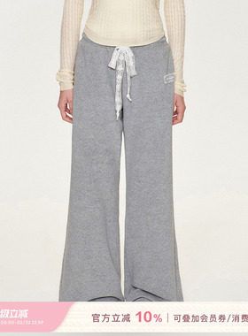 Kroche  cozy fit 毛巾肌理 抽绳宽松直筒灰色休闲长裤卫裤