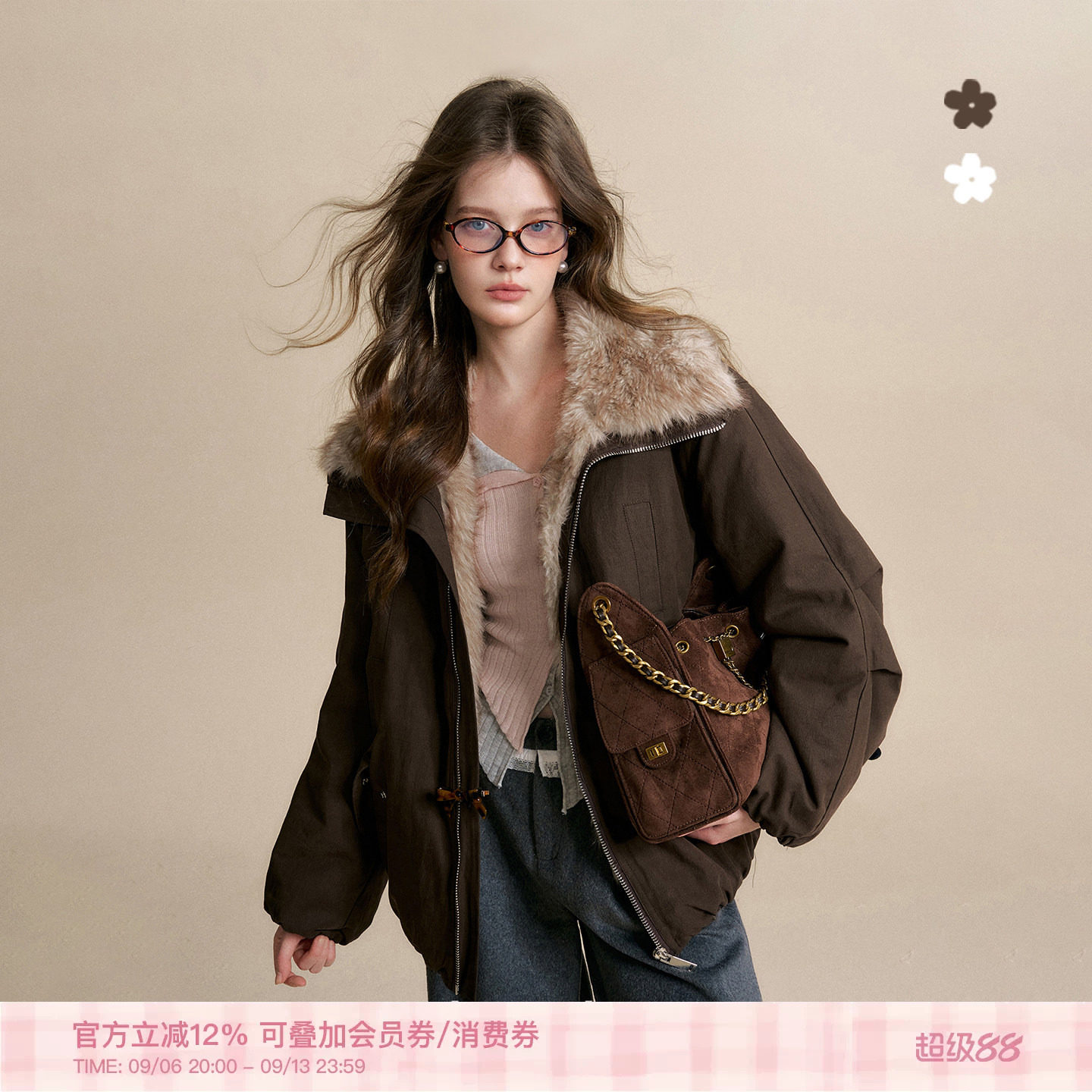环保皮草大翻领保暖派克服厚外套图片