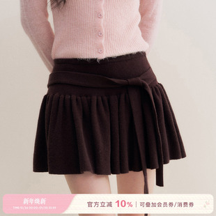 宽边绑带A字百褶针织短款 馥郁巧克力 半裙 25aw Kroche