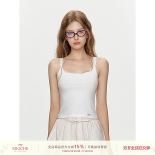 带胸垫吊带背心内搭外穿上衣 一体式 Kroche 纯白蕾丝