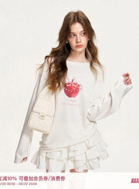 张籽沐同款 Kroche 26ss 原创苹果蝴蝶结图案 手工五瓣花亮片T恤