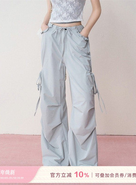 Kroche  Balletcore 花边设计 口袋蝴蝶结系带工装裤