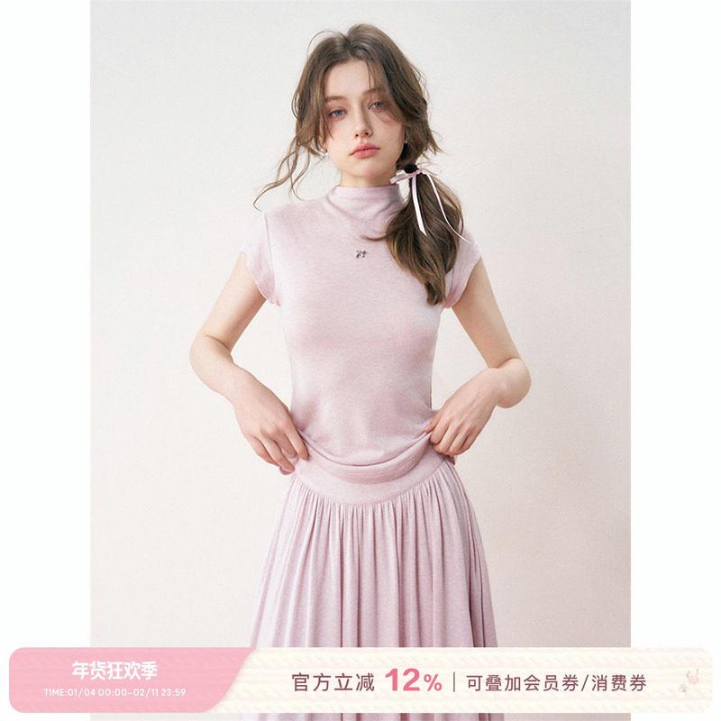 Kroche  品质天丝羊毛 慵懒法式 冰凉遮肉短袖t+高腰抽褶长裙,女装/女士精品,时尚套装,淘宝优惠券,粉丝福利购,淘宝优惠卷