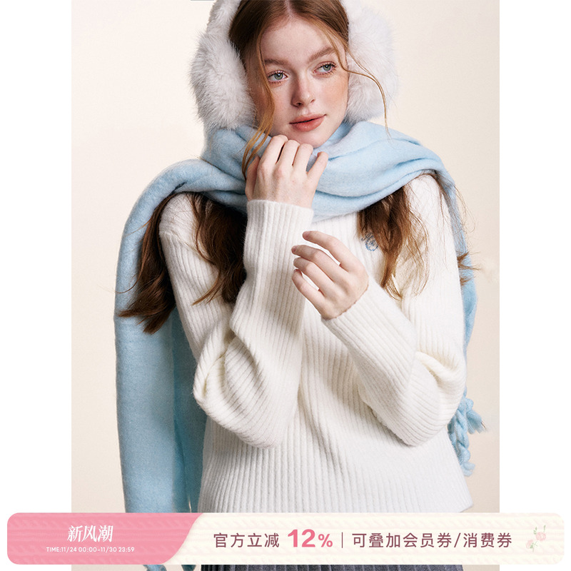 Kroche 冬日确幸 奶油色系百搭保暖加厚长围巾