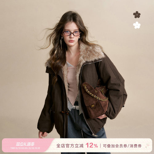 环保皮草大翻领保暖派克服外套