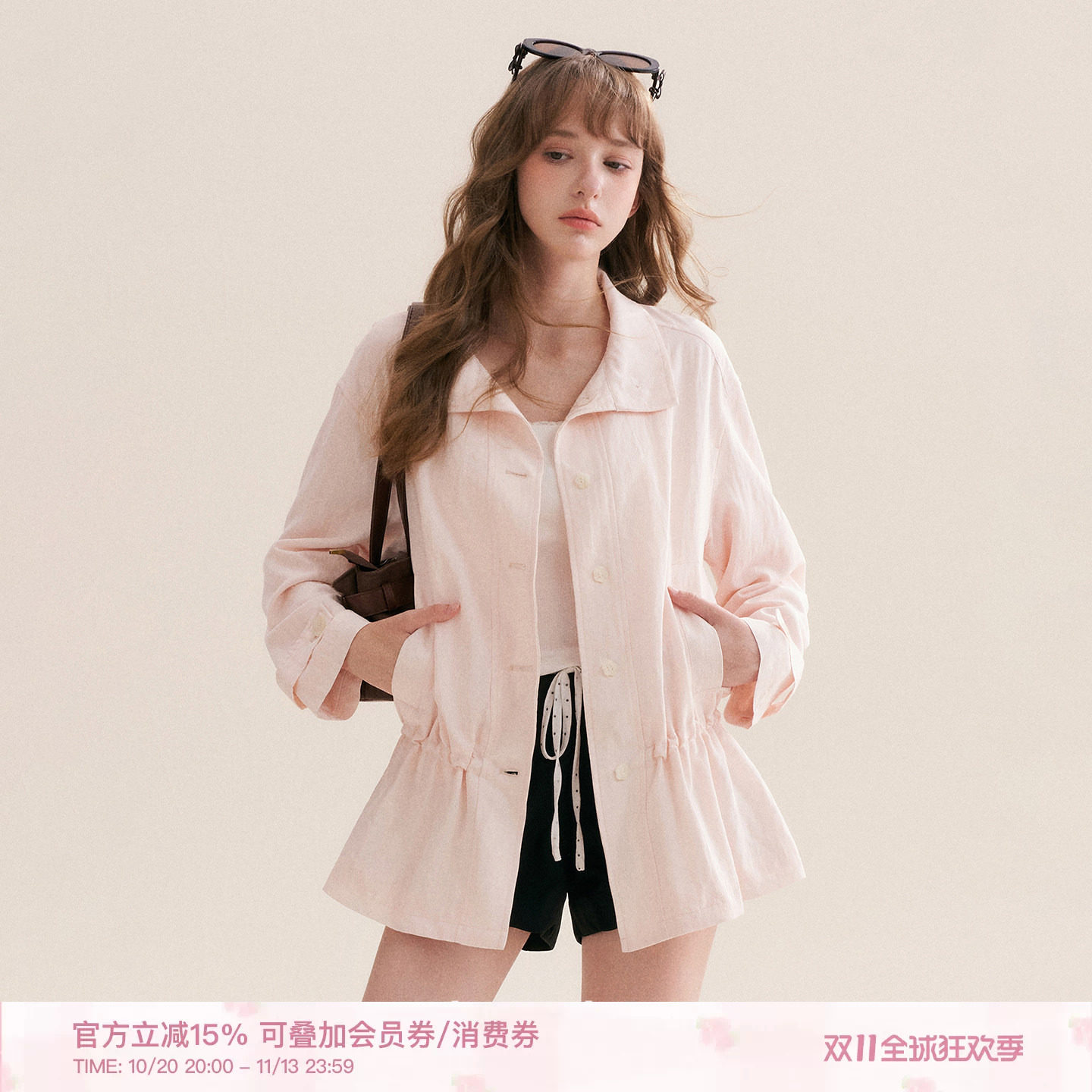 Kroche 26aw 慵懒休闲 两穿立领 宽松收腰长款腰间抽绳风衣外套
