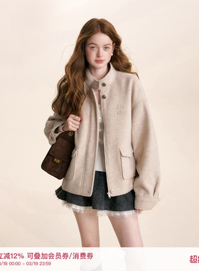 Kroche 26ss Geek chic 羊毛混纺 贴布绣宽松廓型立领毛呢外套