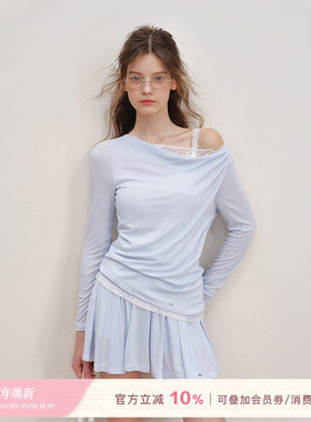 Kroche 25ss Balletcore 莱赛尔面料 荡领蕾丝拼接长袖短裙套装