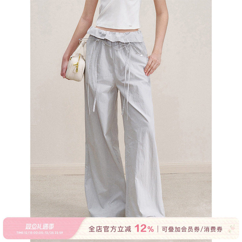 系带蝴蝶结休闲直筒裤